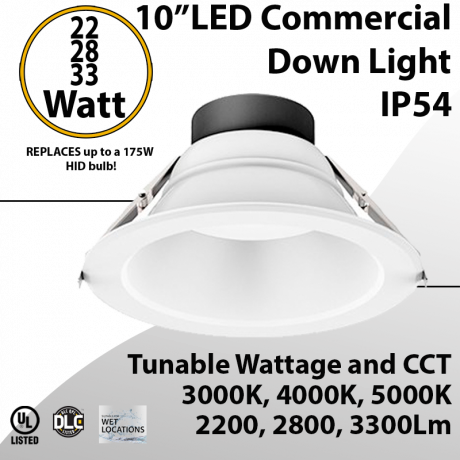 LED Downlight 10 inch 22W/28W/33W 3300Lm 30K/40K/50K 0-10V Dimmable