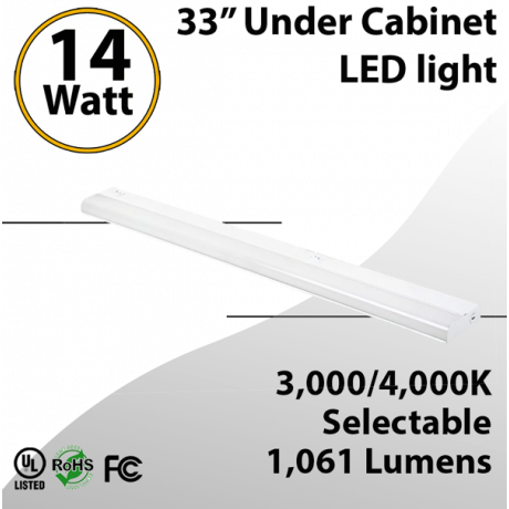 33" LED Under Cabinet Light, 14W, CCT 3000K/4000K, 1061.9 LM