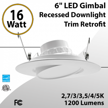 LED Gimbal Recessed Downlight Trim Retrofit 6"