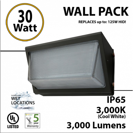 30w LED Wall Pack Light Fixture 250 Watt Metal Halide Equivalent