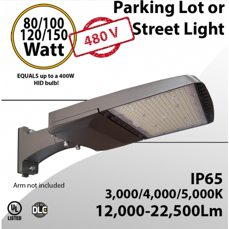 480V LED Street Lights – 80W to 150W, CCT 3/4/5000K Up to 22,500 Lumens