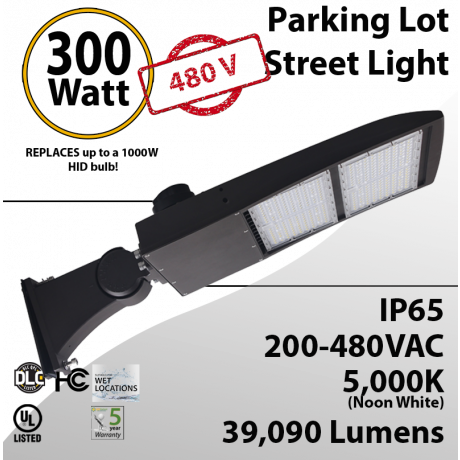480 Volts Led Light 300W 39090Lm 5000K UL IP65 DLC