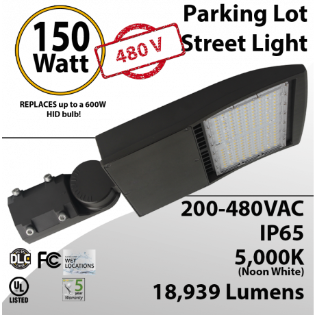 480V LED pole lights 150W  18939Lm 5000K UL IP67 DLC