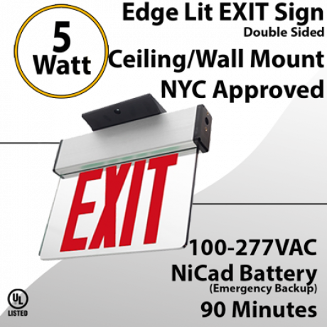 5W Red LED Exit Sign Light 90 Min Emergency Dual Voltage Rechargeable Battery