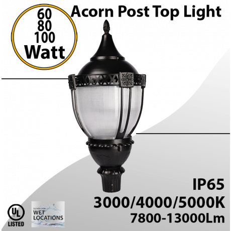 Post Top Acorn Decoration Light 60W 80W 100W 13000Lm 30/40/50K