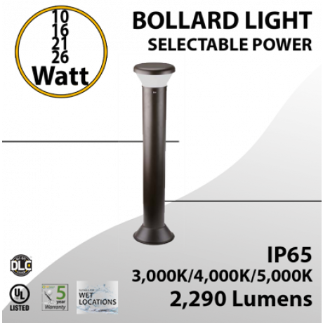 LED Bollard Light 26W Tunable CCT & Lumens