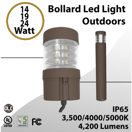 Bollard Led Light Outdoors Steel 14/19/24W Selectable 4200Lm 3CCT (LED)