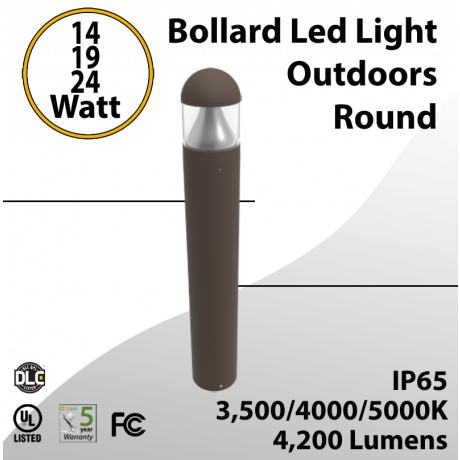 Bollard Led Light Outdoors Round 14/19/24W Selectable 4200Lm 3CCT (LED)
