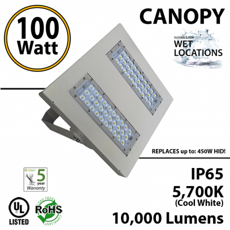 100W LED Canopy Light Ceiling Mount 10000 Lm 5500K IP65 UL