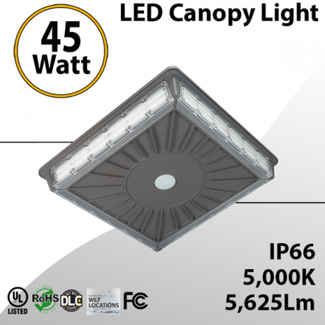 Dark Bronze LED Parking Garage Canopy Light 5000K 45W 