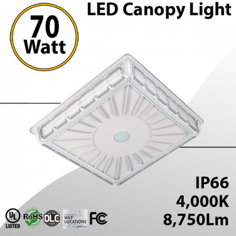 White LED Parking Garage Canopy Light 4000K 70W