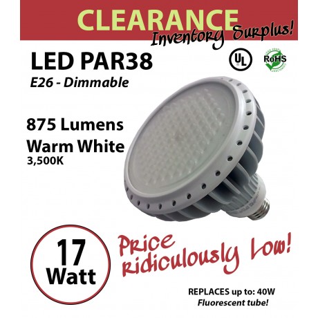 17 Watt LED PAR 38 Design Energy Efficient Indoor Replacement Bulb 100 dimmable