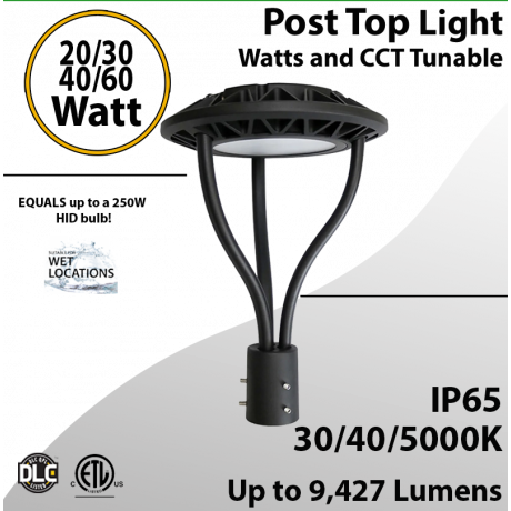 Post-Top Garden Light 20/30/40/60W 30K/40K/50K photocell
