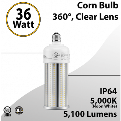 LED Corn Bulb Lamp 36W 5100Lm 5000K E39 IP64 UL