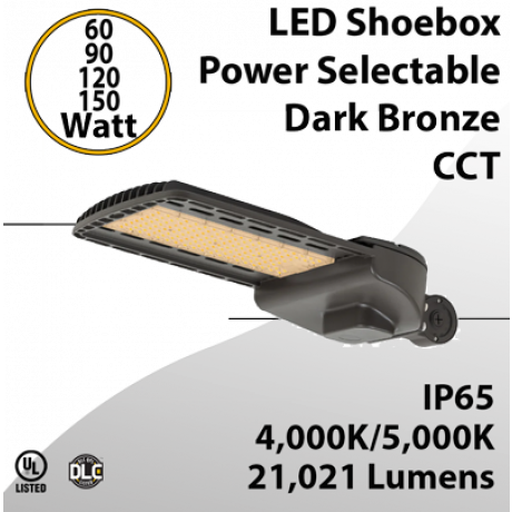 LED Shoebox Light Power Selectable 60W to 150W 21000Lm 