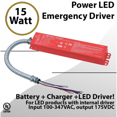 LED External Emergency Driver 15 Watt Field Installable UL 100-347VAC
