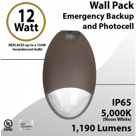 Emergency Wall Pack 12W with photocell 90 minutes backup light