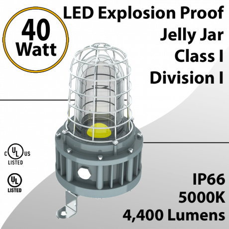 LED Light Jelly Jar Explosion Proof 40W 4400Lm Clas 1 Div 1