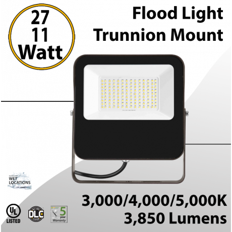 LED Flood Light Trunnion Mount 27W-11W 3850Lm 3000K 4000K 5000K
