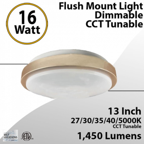 bathroom and bedroom interior flush mount led light 16w gold