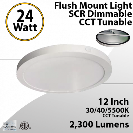 Flush Mount Light 30/40/5500K 24W 2300Lm Damp Location