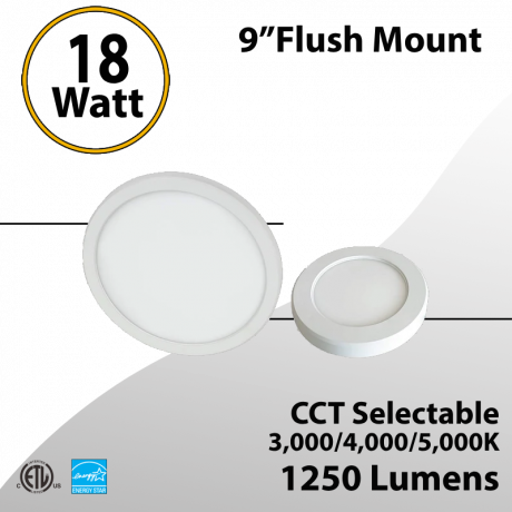 Flush Mount Light 9" 30/40/5000K 18W 1250Lm (LED)