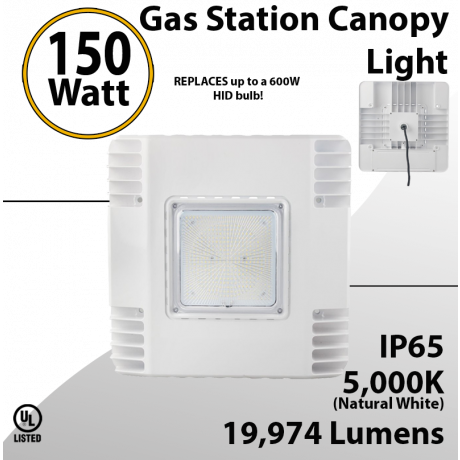 LED Gas Station Canopy Light 150W 19974 Lumens UL and DLC