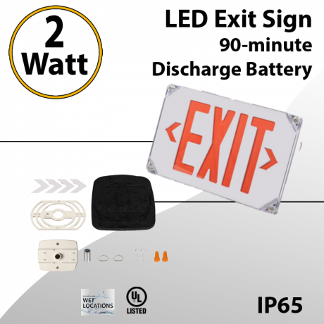 Wet Locations Exit Sign 90 Min Battery Included IP65 Single/Double Face