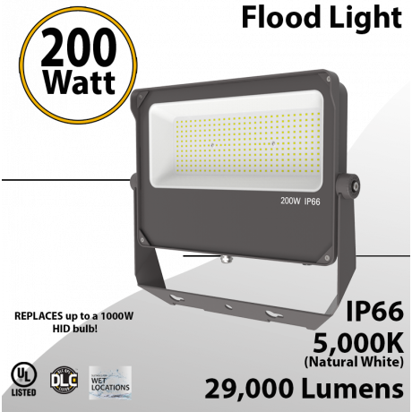 LED Flood light 200W 29000 Lm 5000K Outdoor IP66 UL DLC