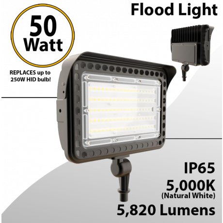 LED flood light 50W 5000K with knuckle mount 5820 lumens 