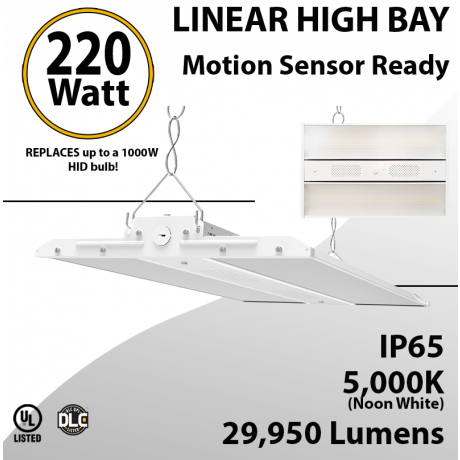 High Bay LED Light 2Ft. 220W 29950Lm 5000K Motion Sensor Ready
