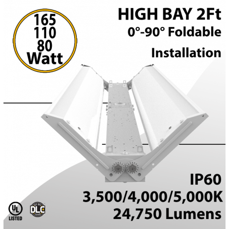 LED High Bay Light 2Ft. 165W/110W/80W 35K 40K 50K OS Ready UL DLC FCC (LED)