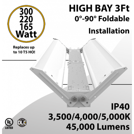 LED High Bay Light 3Ft. 300W/225W/165W 35K 40K 50K OS Ready UL DLC FCC