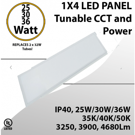 LED Panel 1x4 25/30/36W  4680Lm max. Power and White Tunable