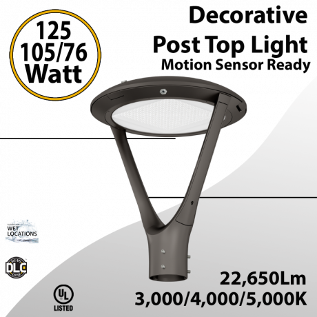 Decorative Post Top Light 125-76W 22650LM