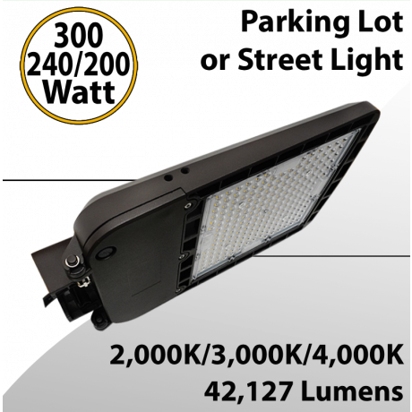 ED Street Light Tunable 300/240/200W 42127Lm 3 CCT UL IP66 DLC