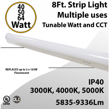 LED Strip Light 40W 50W 64W 9336Lm 3000K 4000K 5000K Frosted Lens