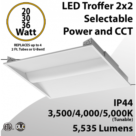 LED Troffer 2x2 Power and CCT selectable ETL DLC