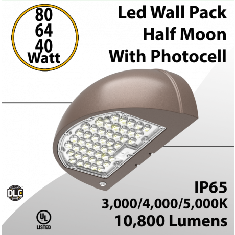 LED Wall Pack Light Half Moon 80W 64W 40W 10800Lm CCT 30K 40K 50K (LED)