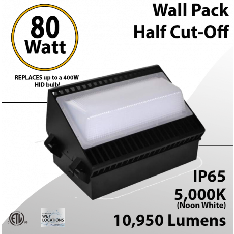 LED Wall Pack Light Half cut-off 80W 10950Lm DLC 5000K