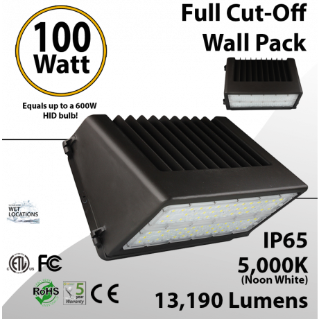 LED Wal Pack Lights 100W 13190 Lm DLC 5000K