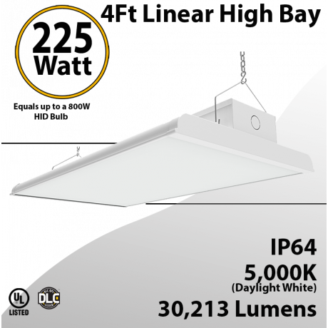 Led Warehouse Lights 4Ft Linear Fixture 225WW 30213Lm 5000K 100-277V