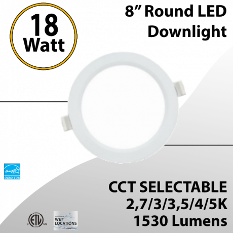 Round Downlight 8" 18W 1530Lm 5CCT Adjustable