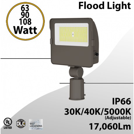 LED Flood light Slipfitter 63W 90W 108W 17060Lm 30K 40K 5000K Photocell