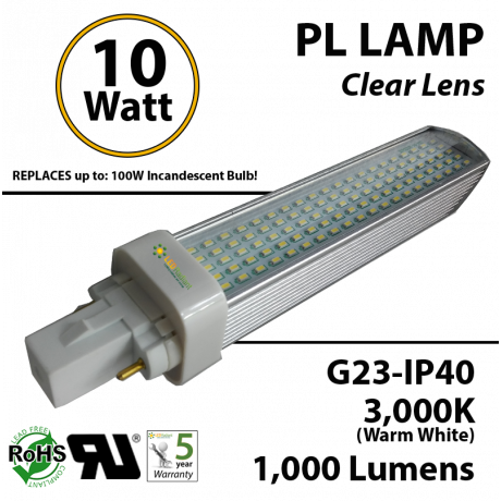 10W PL LED Bulb lamp 1000Lm 3000K G23 IP40 UL.  Direct Line (Remove Ballast)