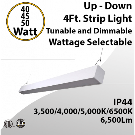 Linear Up-Down Light 50W, CCT Adjustable, White Finish, 0-10V Dimming 