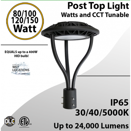 Post-Top Garden Light 80/100/120/150W 5000K photocell