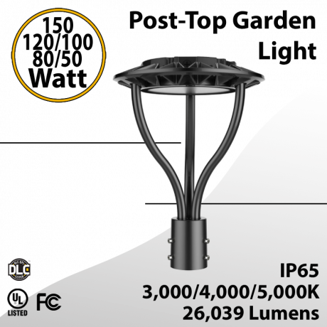 Post-Top Garden Light 150W 120W 100W 80W 50W 3K 4K 5K Photocell