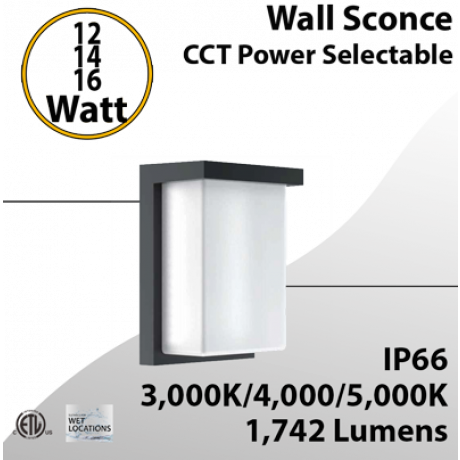 LED Outdoor Wall Sconce | Watt/CCT Selectable | 12-16W | 1742lm