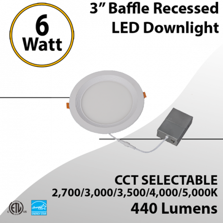 Baffle Recessed Downlight 6W 3"
